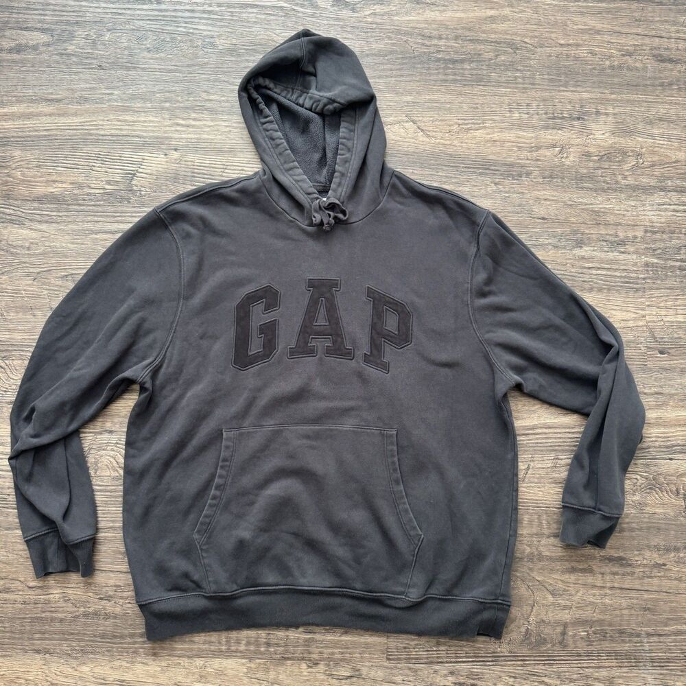GAP Hoodie Mens XL Black Pullover Hooded Sweatshirt Baggy
